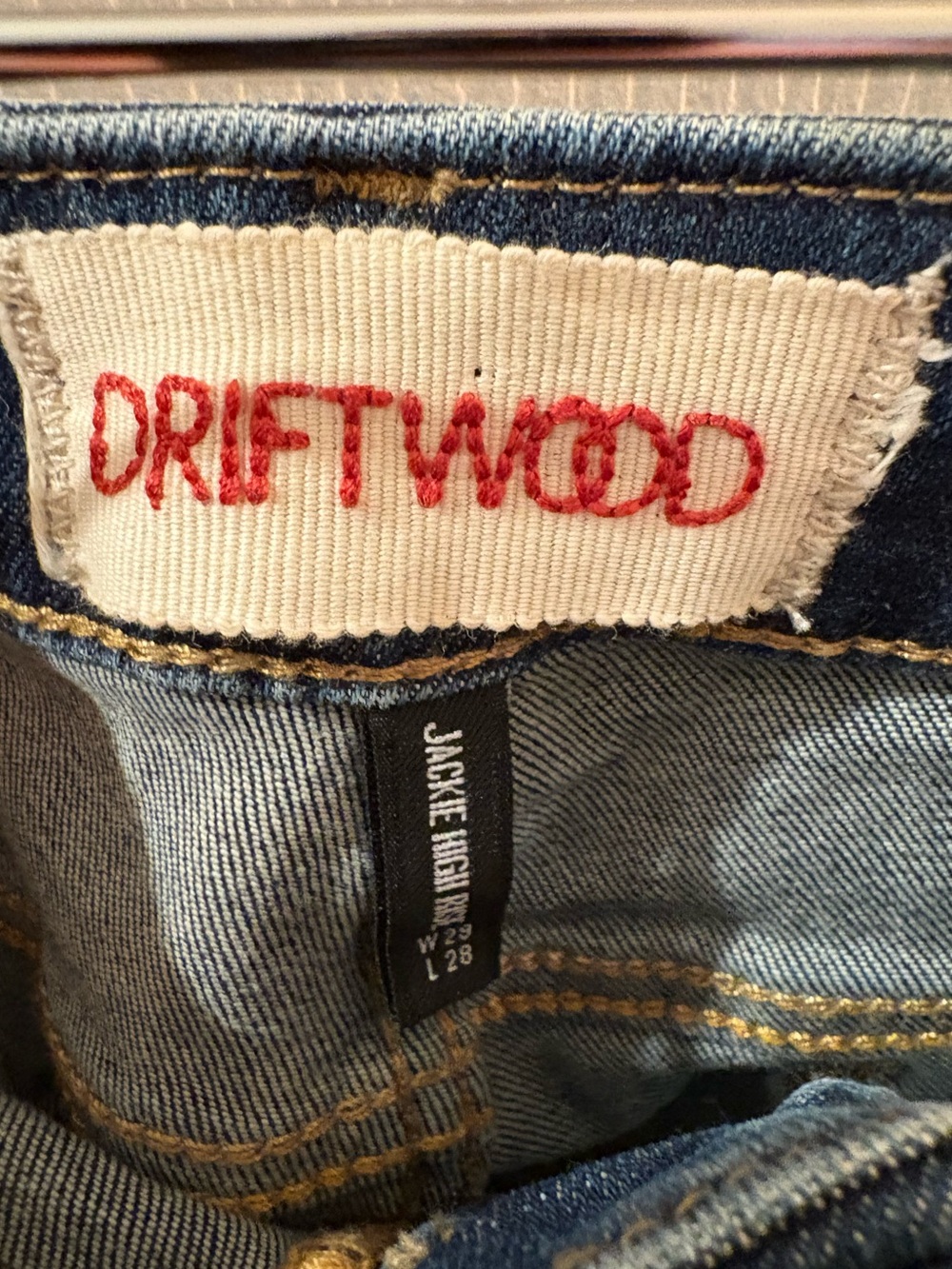 DRIFTWOOD Jeans with Red Logo on Cream Tag and Blue Denim - Picture 2 of 4